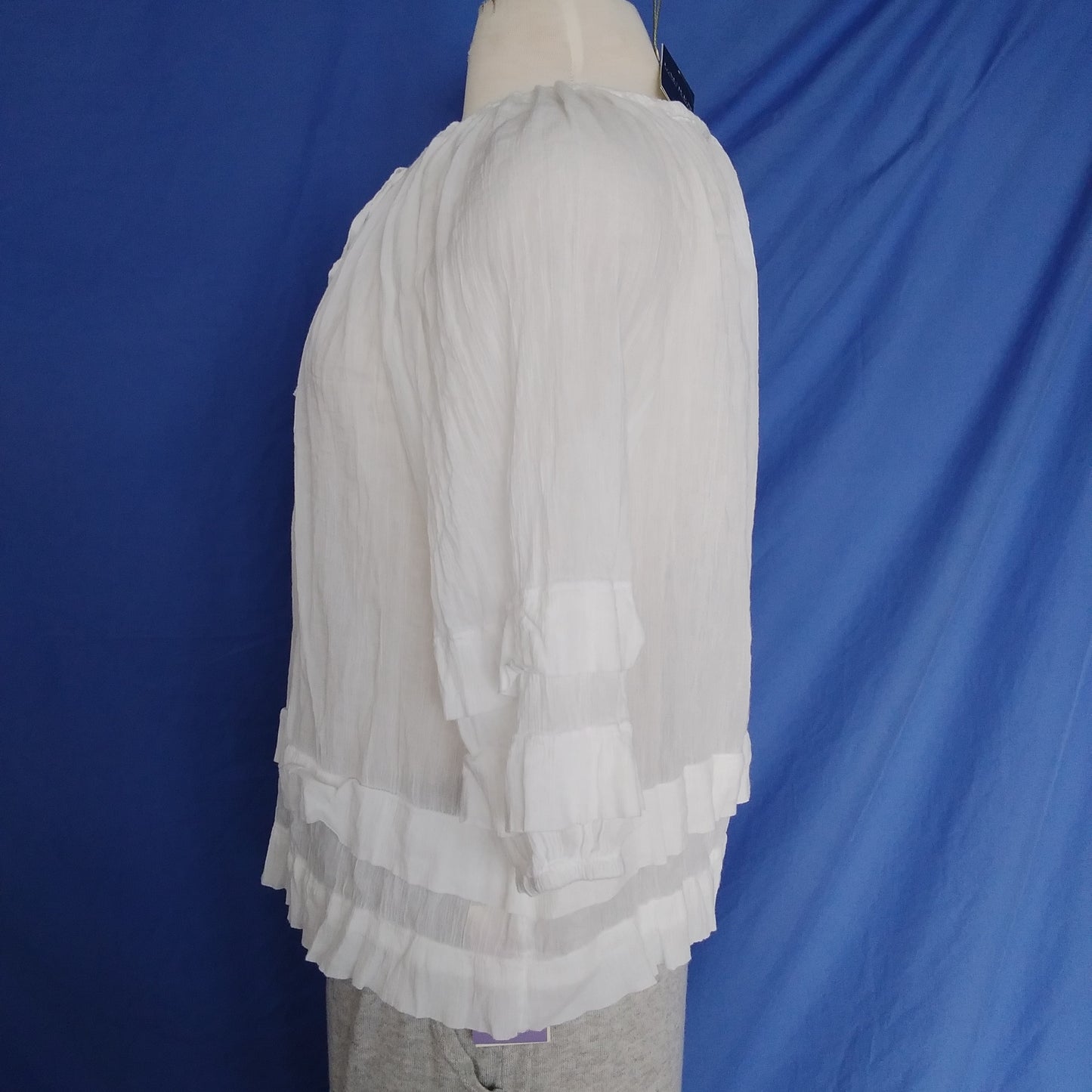 NWT - Ralph Lauren White 3/4 Sleeve Ruffle Blouse - S