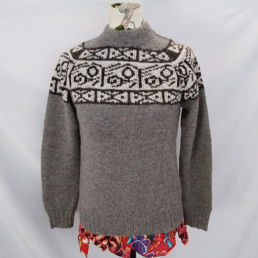 Vintage Kay Huasy Gray White 100% Alpaca Sweater - S