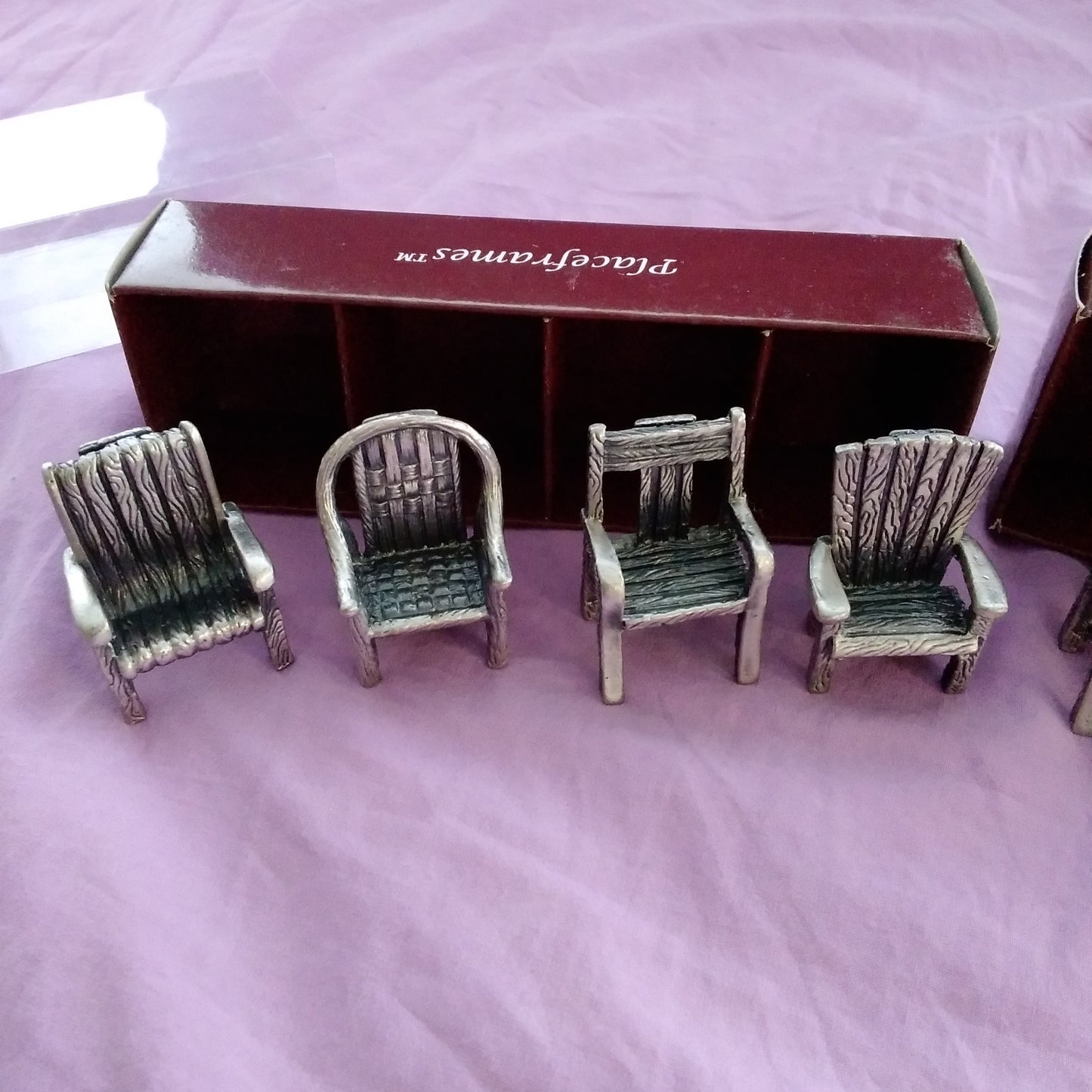 NIB - Sixtrees Ltd. Handcrafted Pewter Miniature Chair Placeframes - 2 Packs