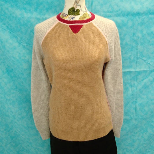 J Crew Collection beige red Cashmere Waffle Sweater - XS