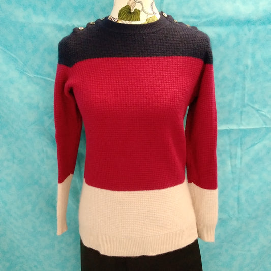 J Crew Collection navy red cream Cashmere Waffle Sweater - XS