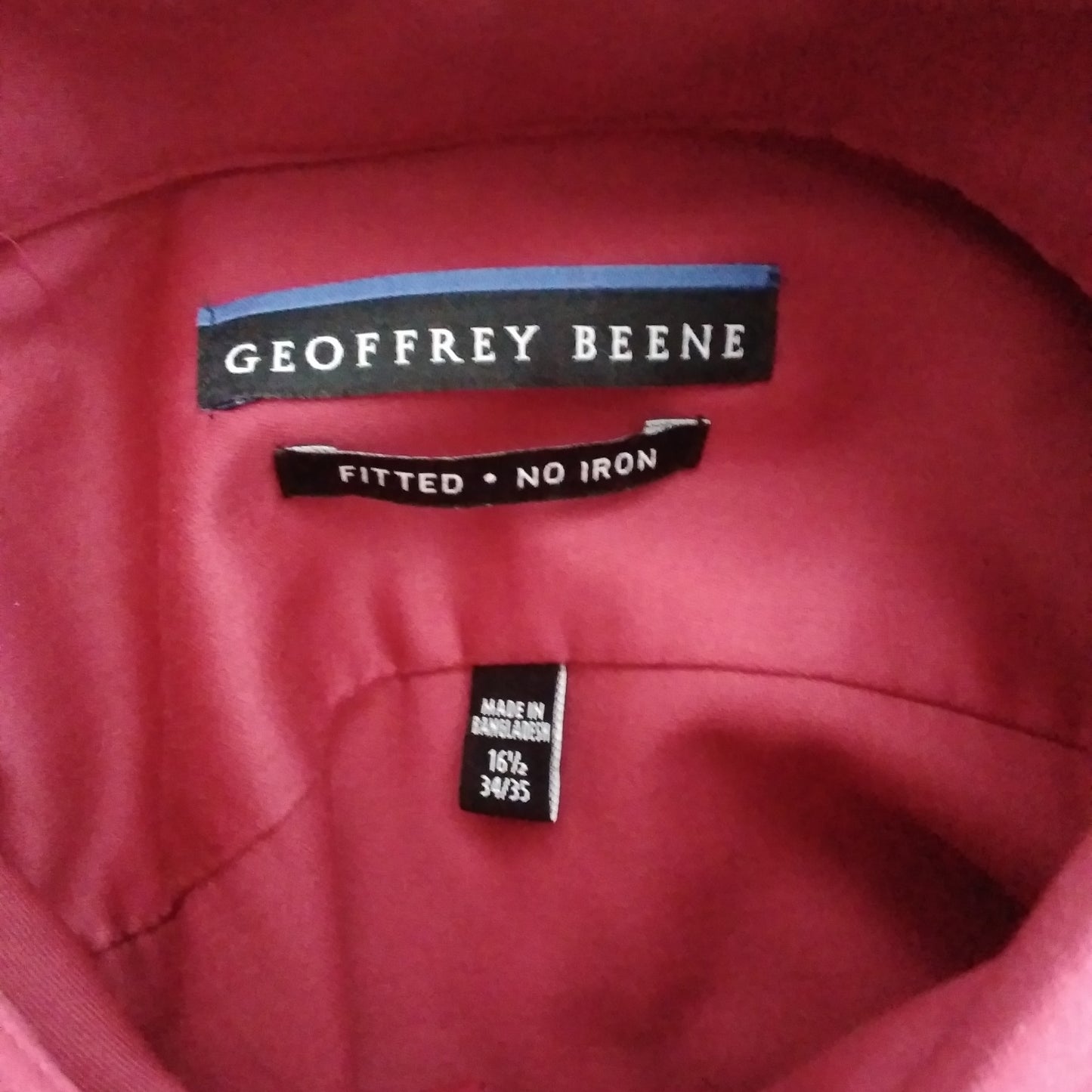 NWT - Geoffrey Beene Crimson Red Fitted Long Sleeve Shirt - 16.5 34-35