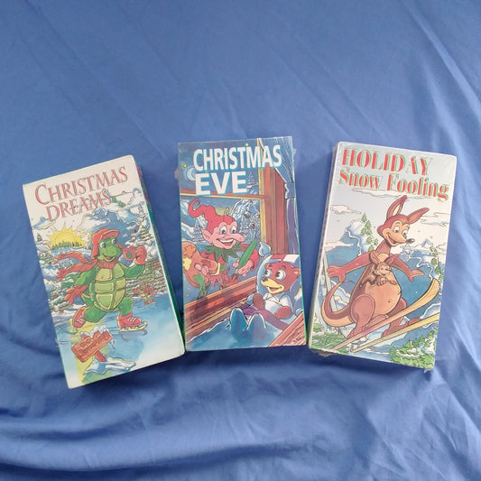 NIB - Christmas Dreams, Christmas Eve and Holiday Snow Fooling - VHS Movies by Burbank Video 1993