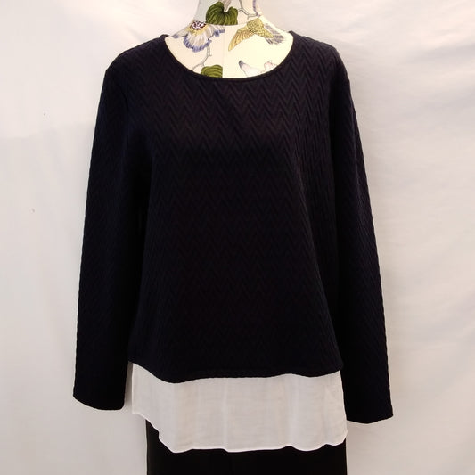 NWT - Crown & Ivy Novel Navy Shine On (white) Long Sleeve Top - XL