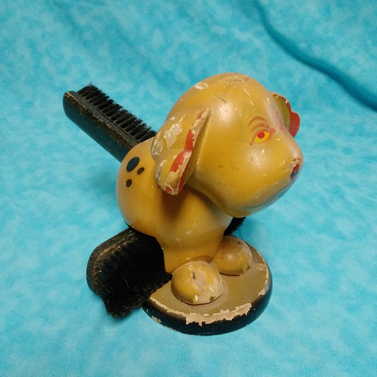 Vintage Wooden Dog Shaped Shoe Brush Holder