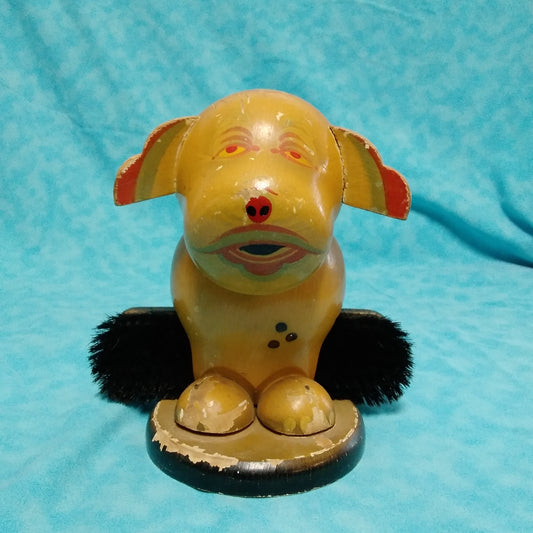 Vintage Wooden Dog Shaped Shoe Brush Holder