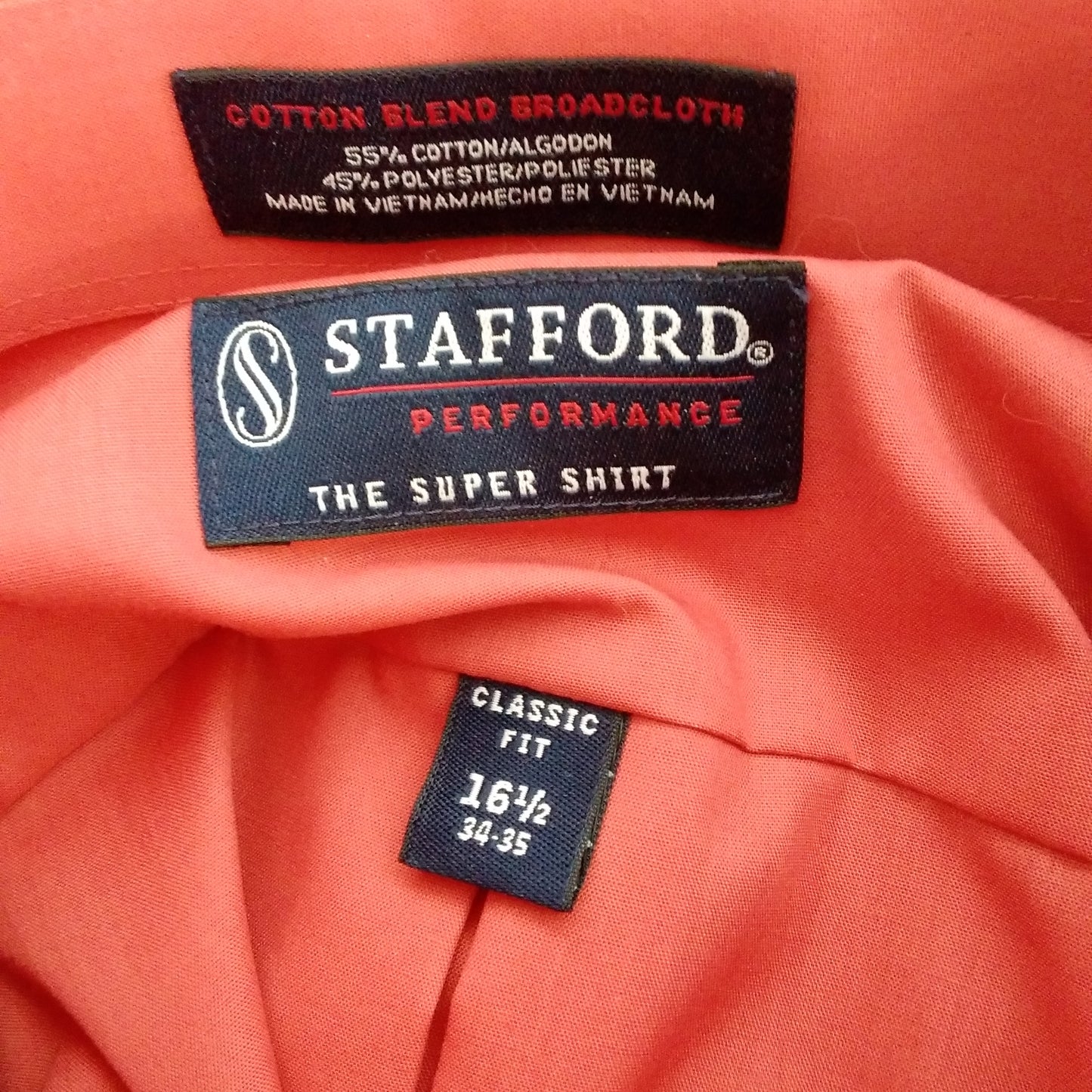 Stafford Performance orange Classic Fit Button Up Super Shirt - 16.5 34-35