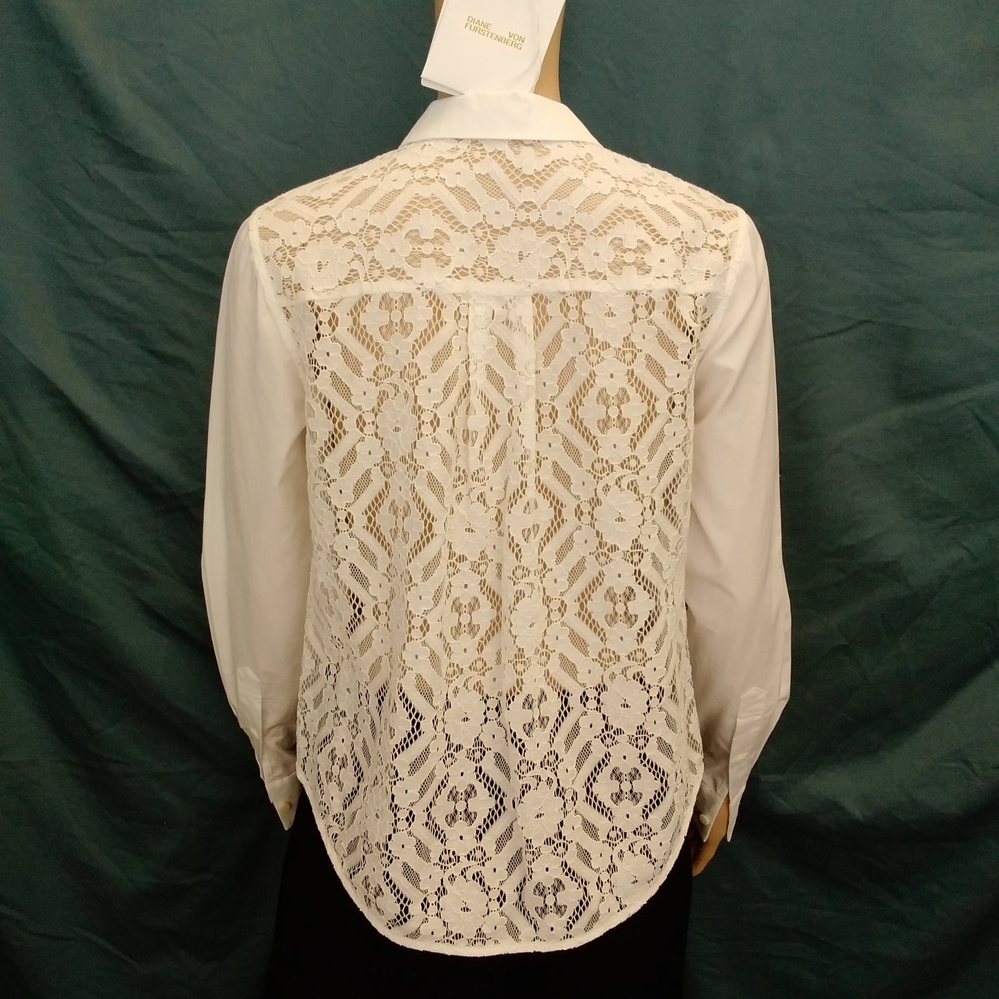 NWD - Diane Von Furstenberg White Long Sleeve Lace Back Shirt - Size: 00