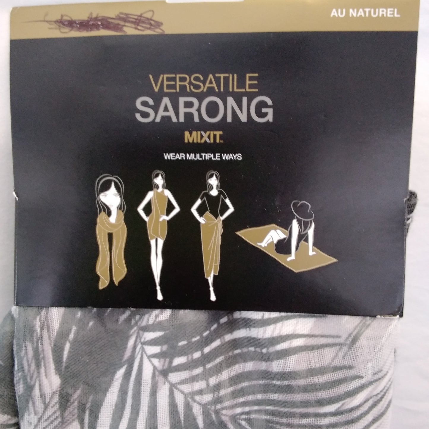 NWT - Black and White Tropical Print Versatile Mixit Sarong