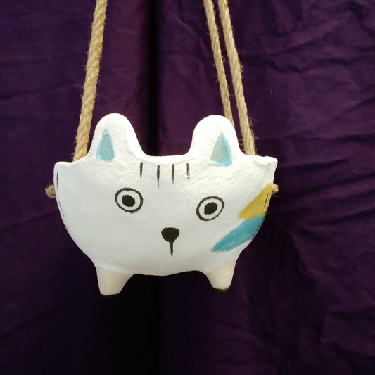 Handcrafted and Hand Painted Cat Hanging Basket