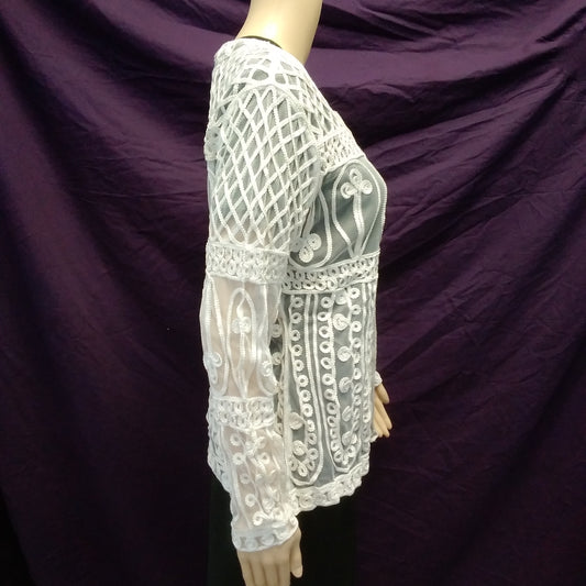 NWT - MAGGIE Mr. Tablecloth White Lace Long Sleeve Blazer - L