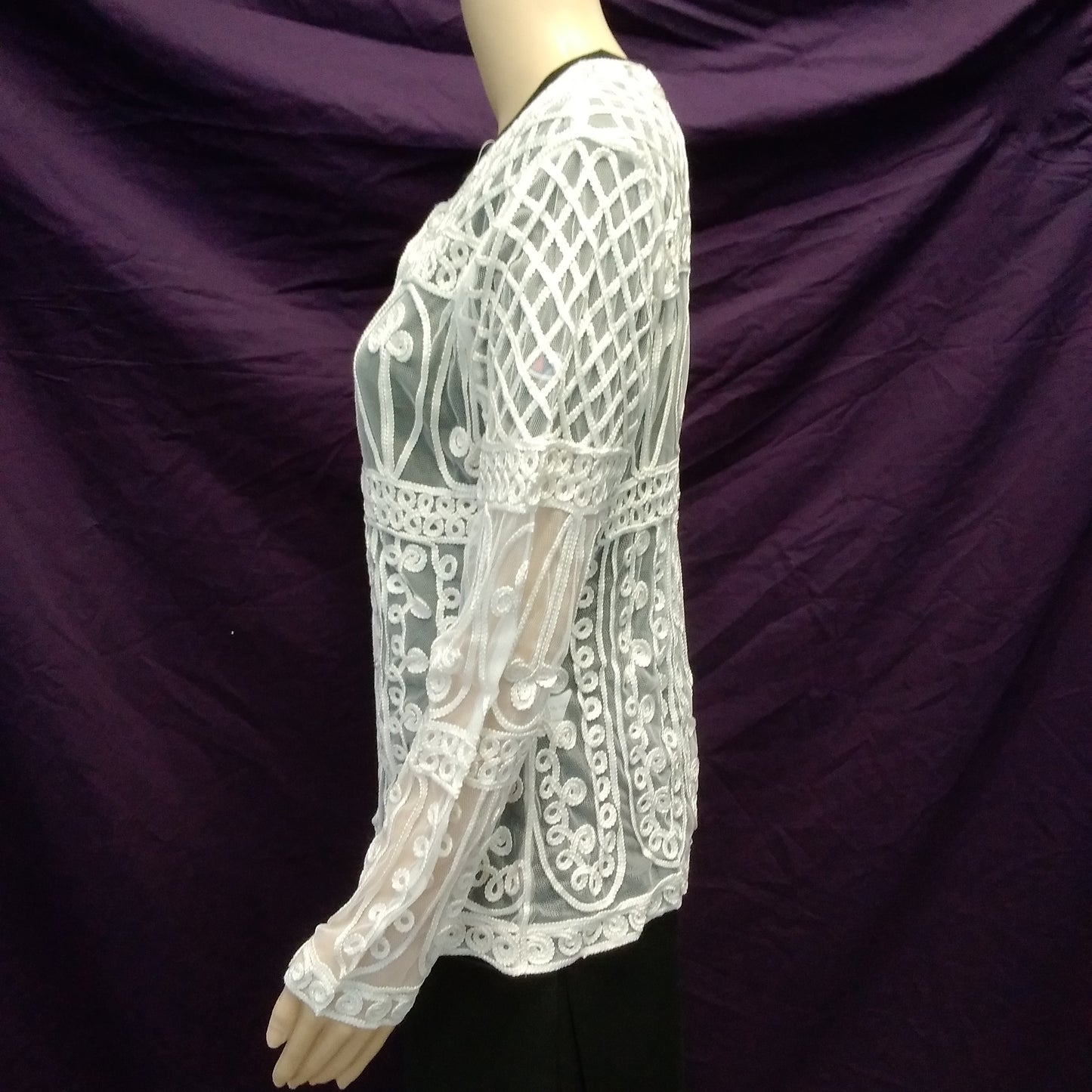 NWT - MAGGIE Mr. Tablecloth White Lace Long Sleeve Blazer Jacket - L