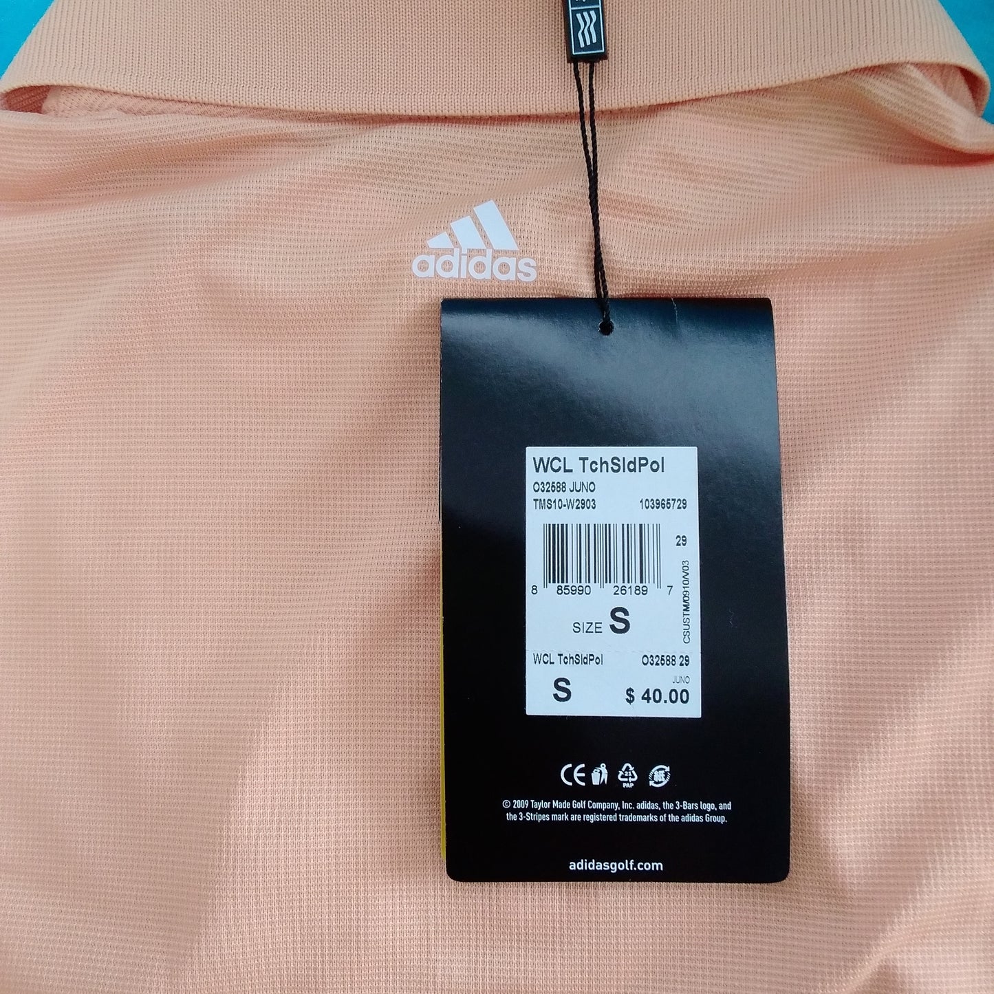NWT - Adidas Golf peach Climalite Textured Solid Polo Shirt - S