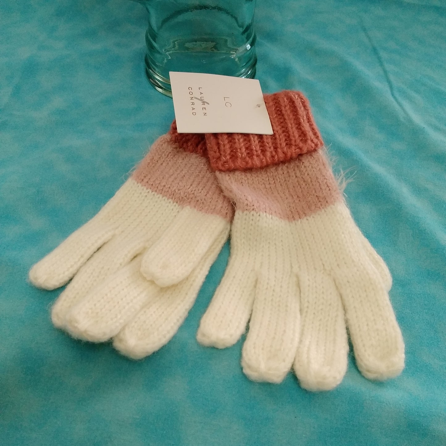 NWT - Lauren Conrad Women's Blush Pom Pom Beanie Hat & Gloves - Size: 0/S