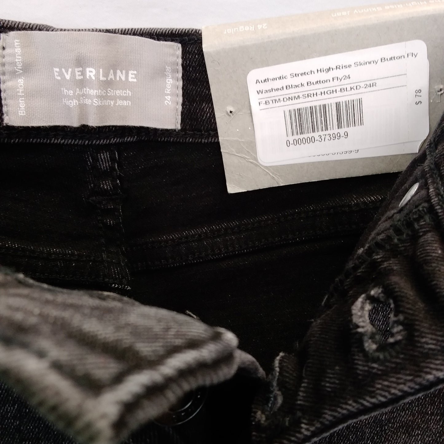 NWT - Everlane Black Stretch High-Rise Button Fly Skinny Jeans - 24