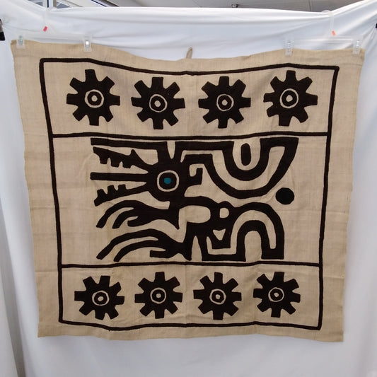 Tan and Brown Embroirdered Aztec Animal Tapestry - 48"x42"