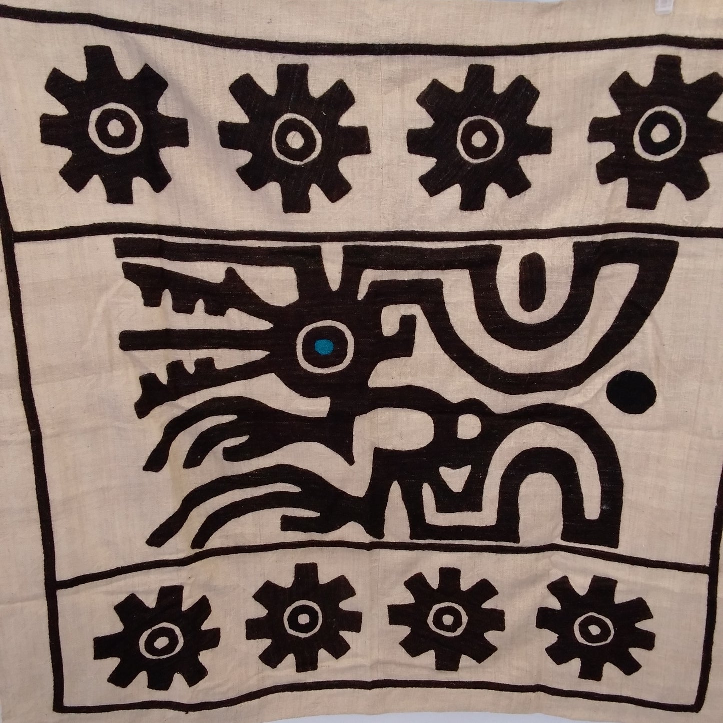 Tan and Brown Embroirdered Aztec Animal Tapestry - 48"x42"