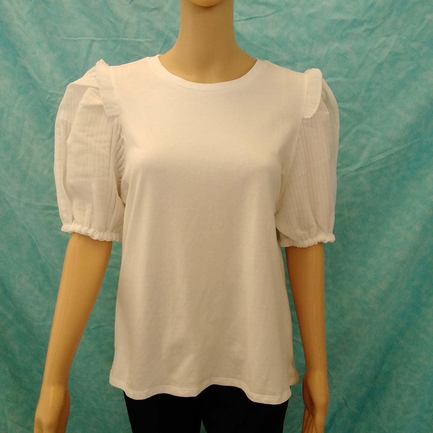NWT - Express White Pleated Organza Puff Sleeve Blouse - L