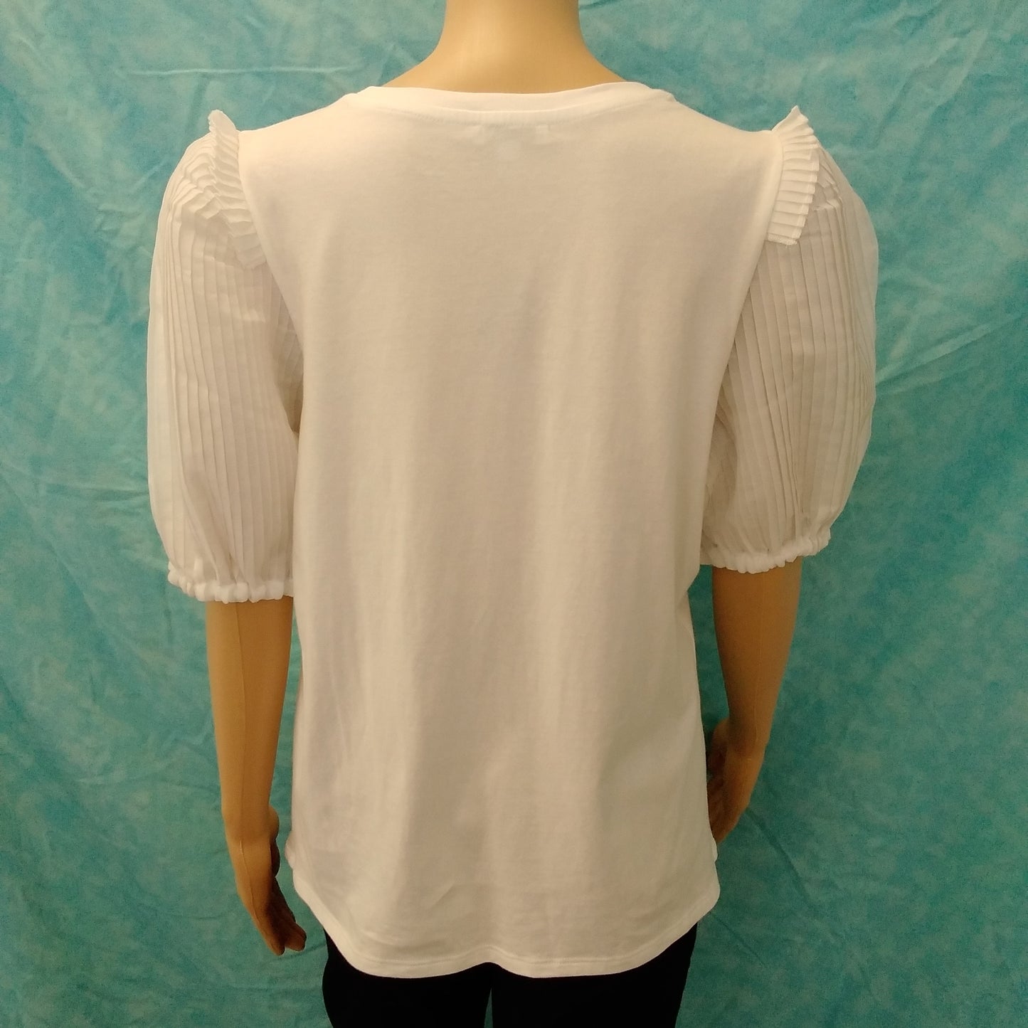 NWT - Express White Pleated Organza Puff Sleeve Blouse - L