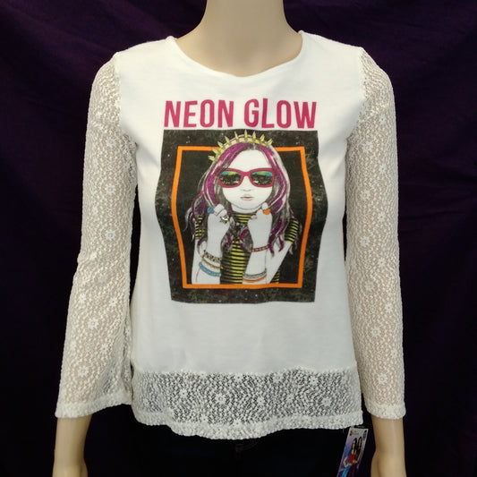 NWT - Disney Descendants Mal Neon Glow Lace Long Sleeve Shirt - S | 7-8