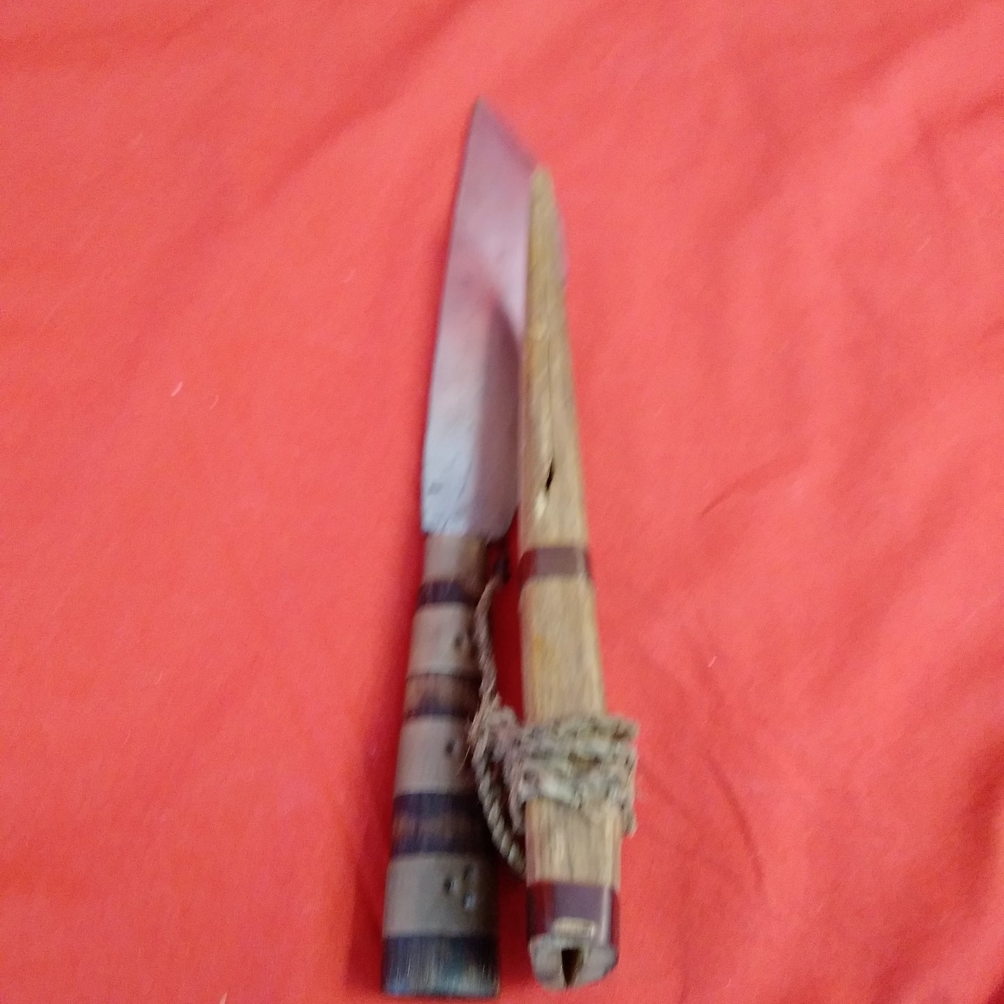Vintage Handmade 10" Hunting Knife with Wood Scabbard