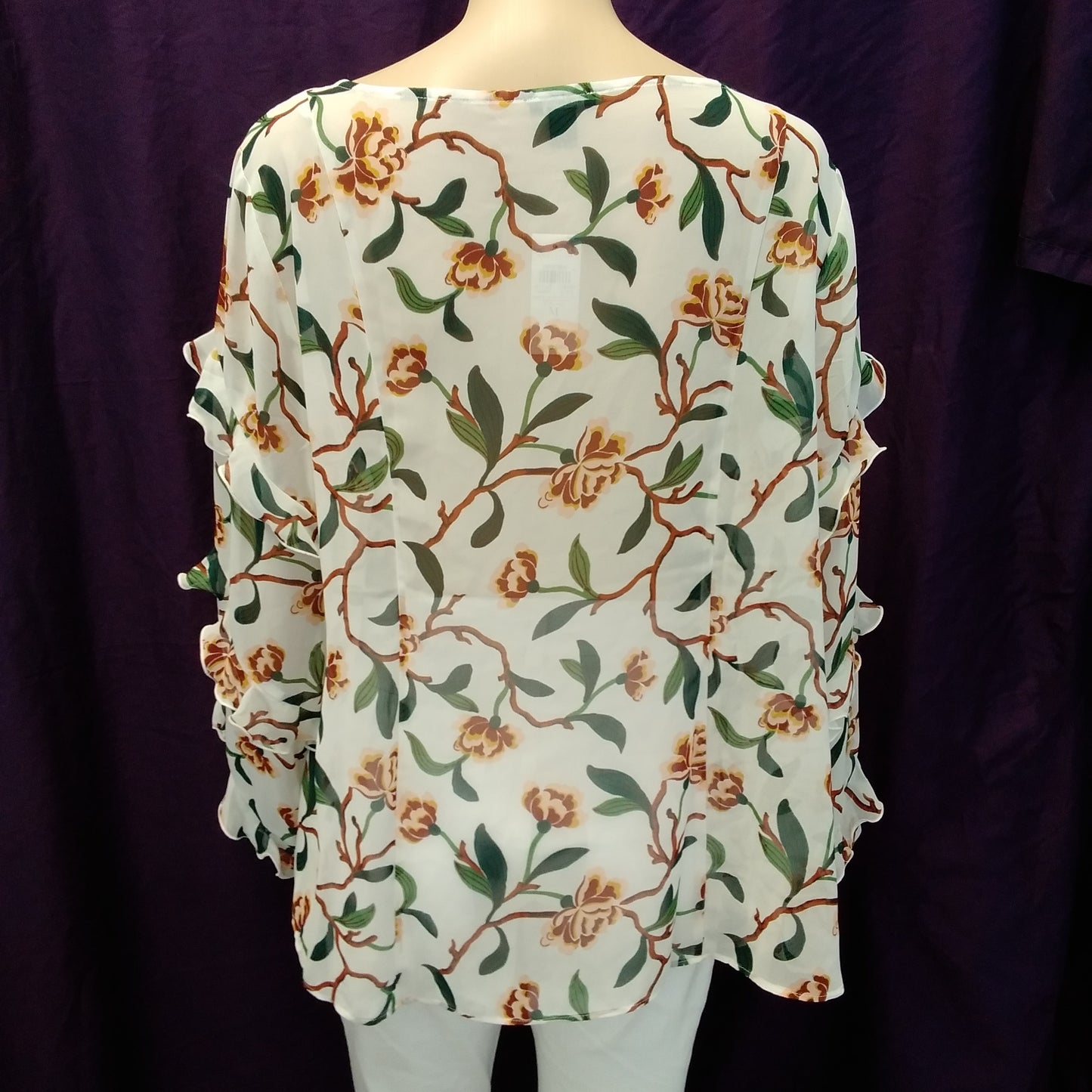 NWT - Ann Taylor Factory Floral Sheer Ruffle Long Sleeve Blouse - M