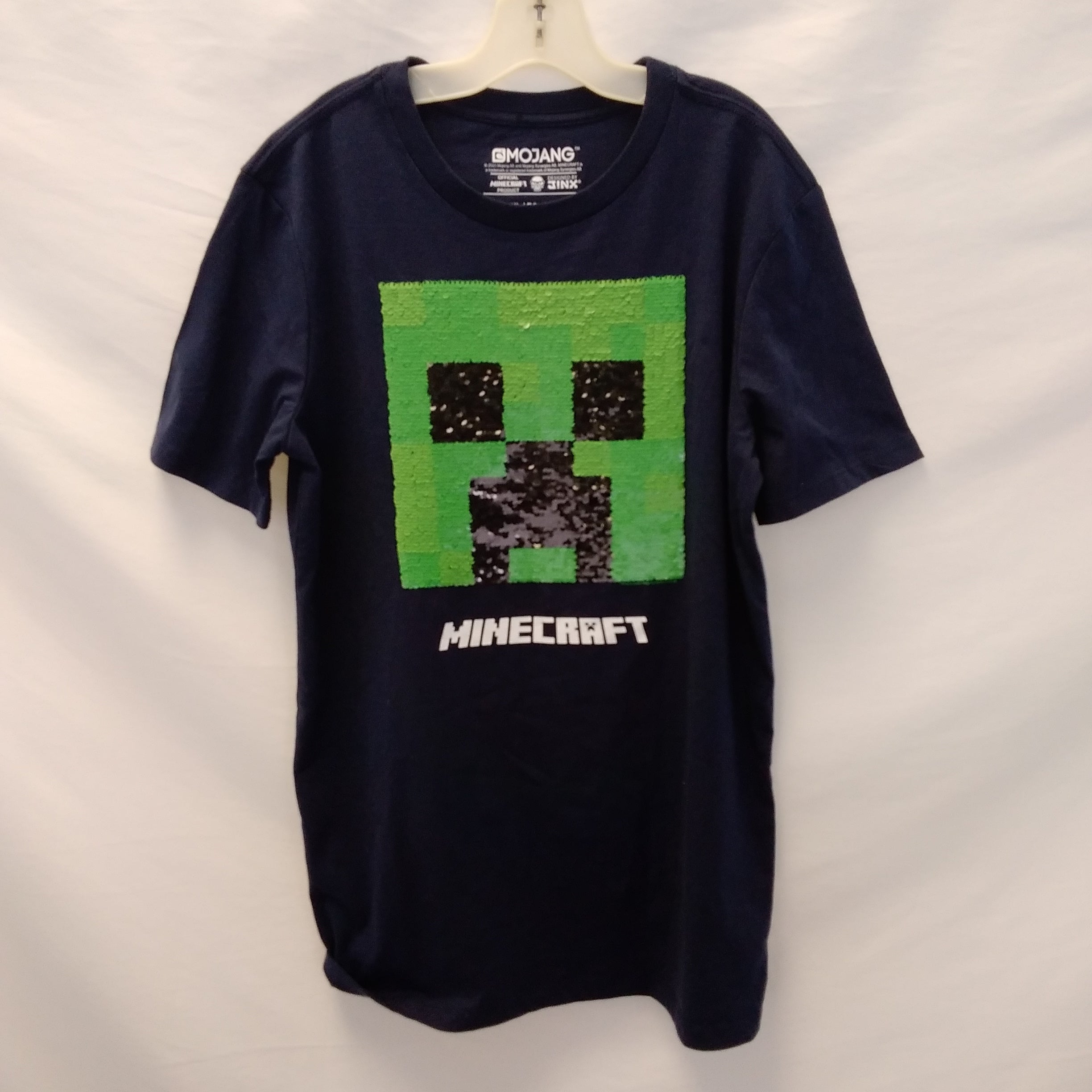 MOJANG black Minecraft Blue Sequined Tee Shirt Youth XL