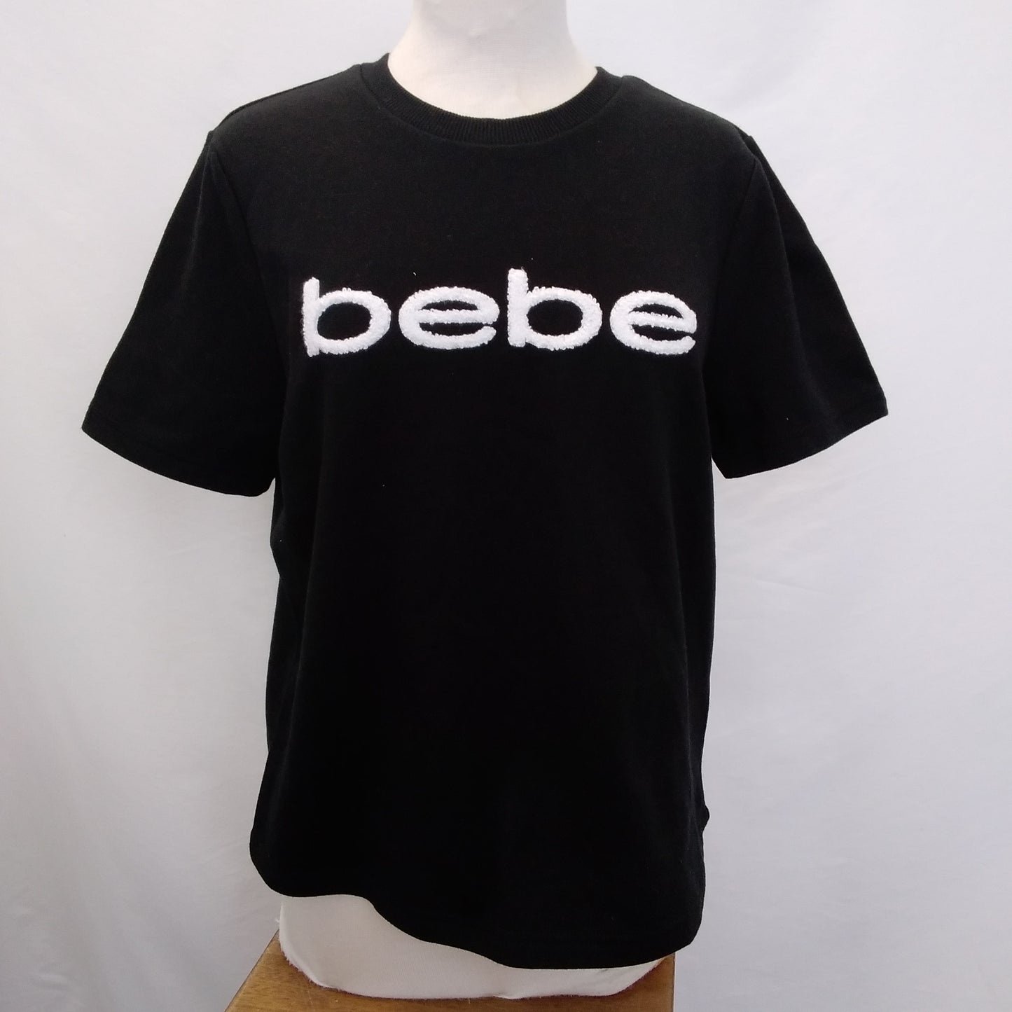 Bebe Sport Black Mesh Vented Back Short Sleeve Tee Shirt - L