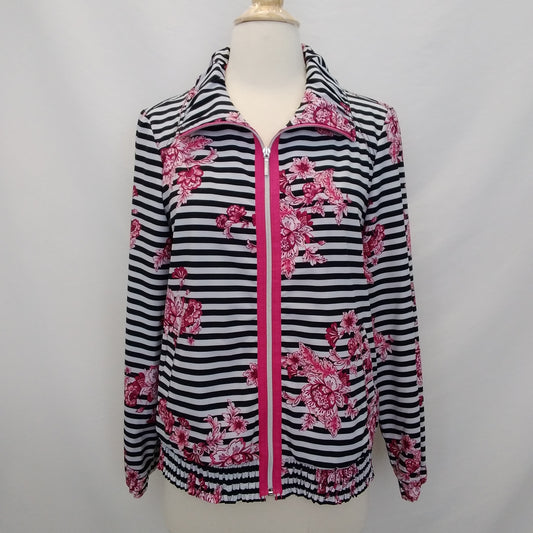 Chico’s Zenergy black Stripe pink Floral Neema Jacket - 1 | US 8/10 M