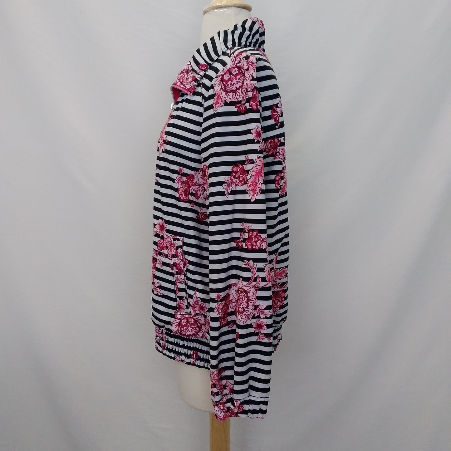 Chico’s Zenergy black Stripe pink Floral Neema Jacket - 1 | US 8/10 M