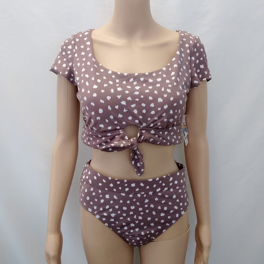 NWT - Time and Tru Brown White 2-Piece Swimsuit - Top M, Bottom L