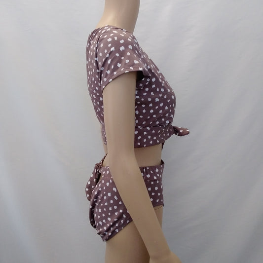 NWT - Time and Tru Brown White 2-Piece Swimsuit - Top M, Bottom L