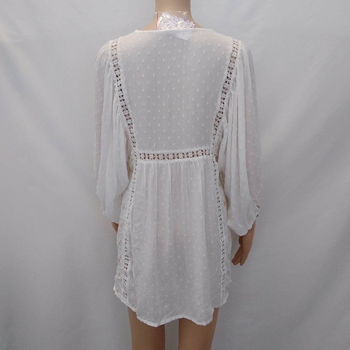 NWT - Free People Ivory Embroidered Keyhole Tunic Top - S