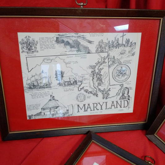 Set of 3 Framed Vintage Ronald Toelke Signed Colonial Prints - Virginia, Ohio and Maryland