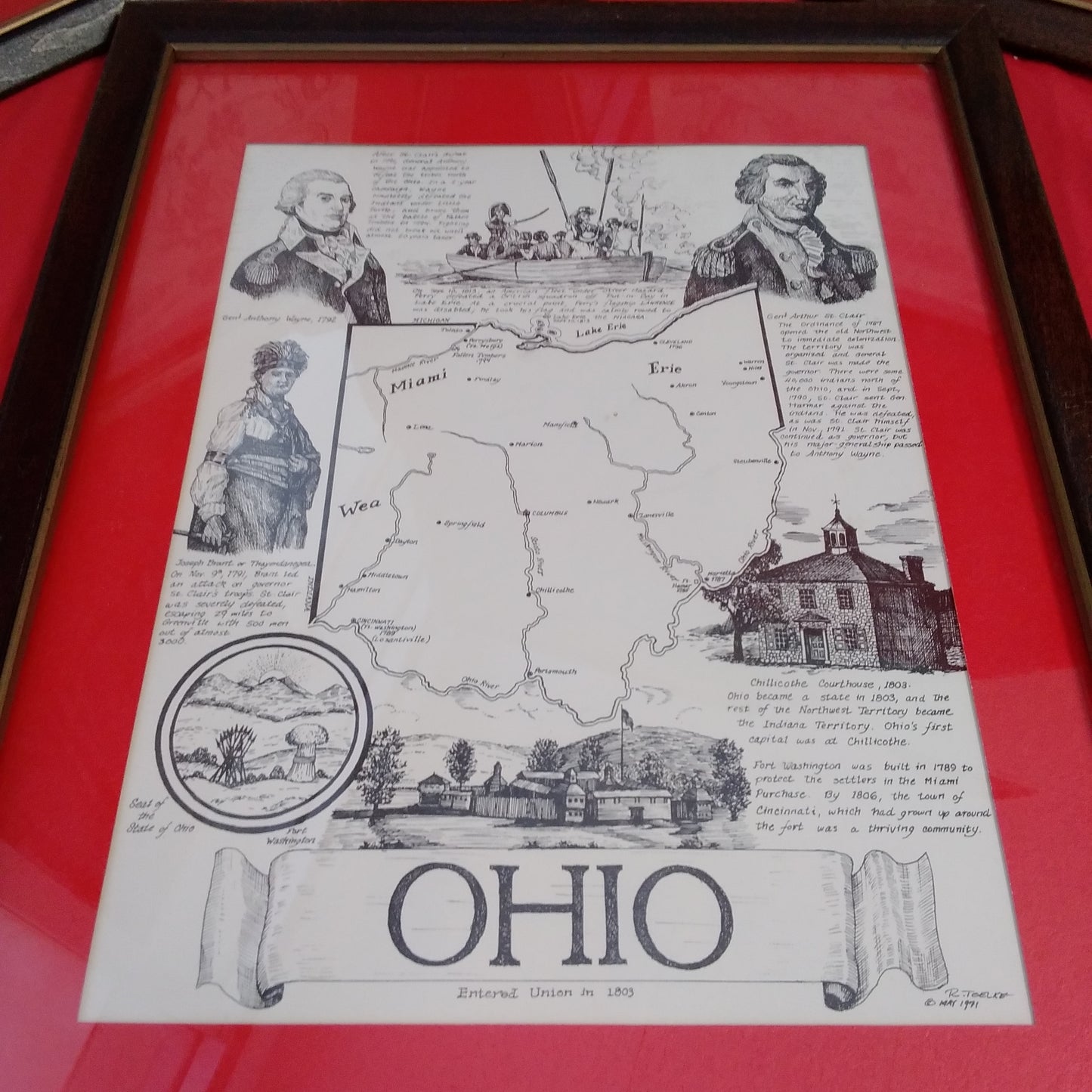 Set of 3 Framed Vintage Ronald Toelke Signed Colonial Prints - Virginia, Ohio and Maryland