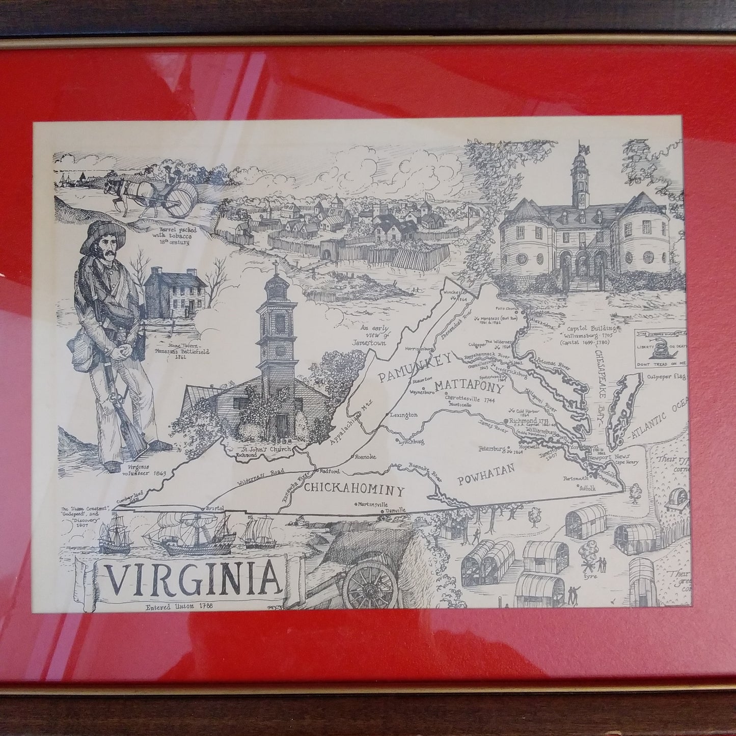 Set of 3 Framed Vintage Ronald Toelke Signed Colonial Prints - Virginia, Ohio and Maryland