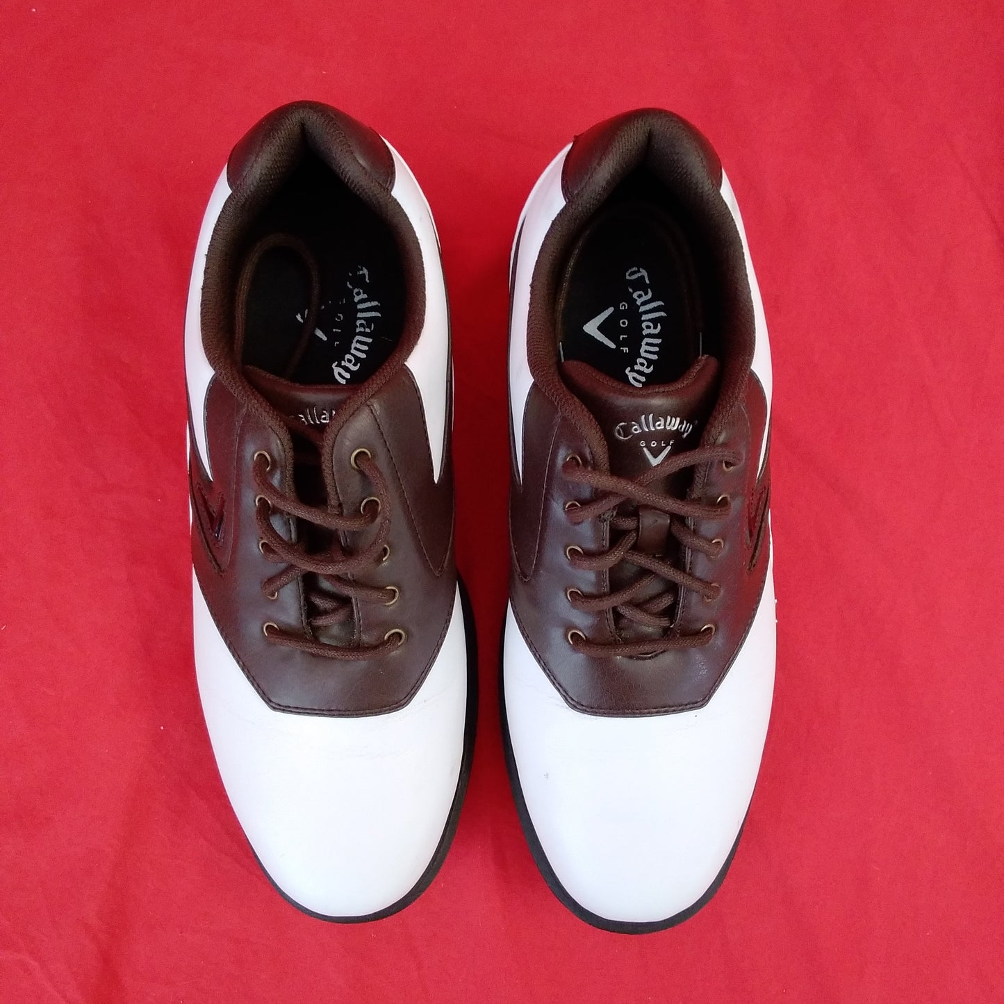 Men's Callaway White and Brown Leather Golf Shoes - Size: 8