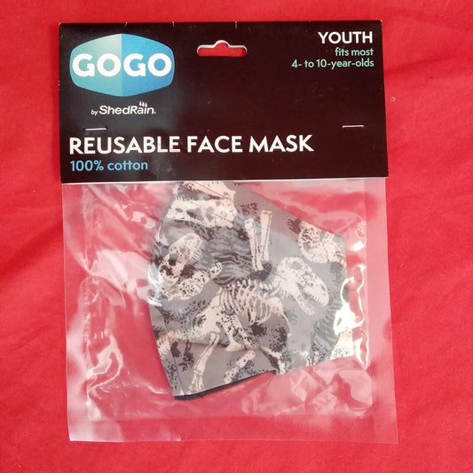 NWT - GOGO by SHED RAIN Reusable Youth 100% Cotton Face Mask - T-Rex Skeleton