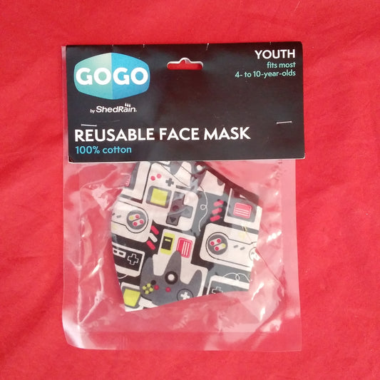 NWT - GOGO by SHED RAIN Reusable Youth 100% Cotton Face Mask - Game Controls