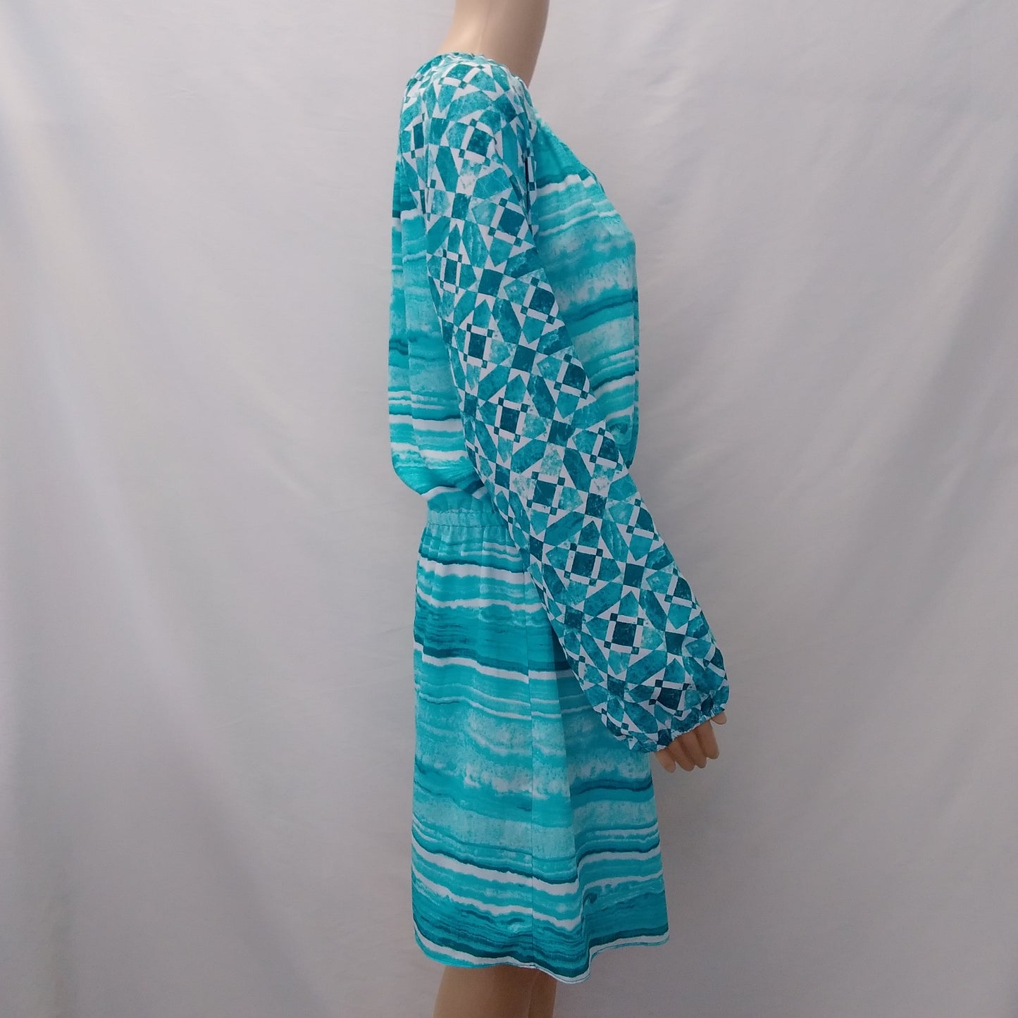NWT - Michael Kors turquoise Geometric Long-sleeve Dress - 10