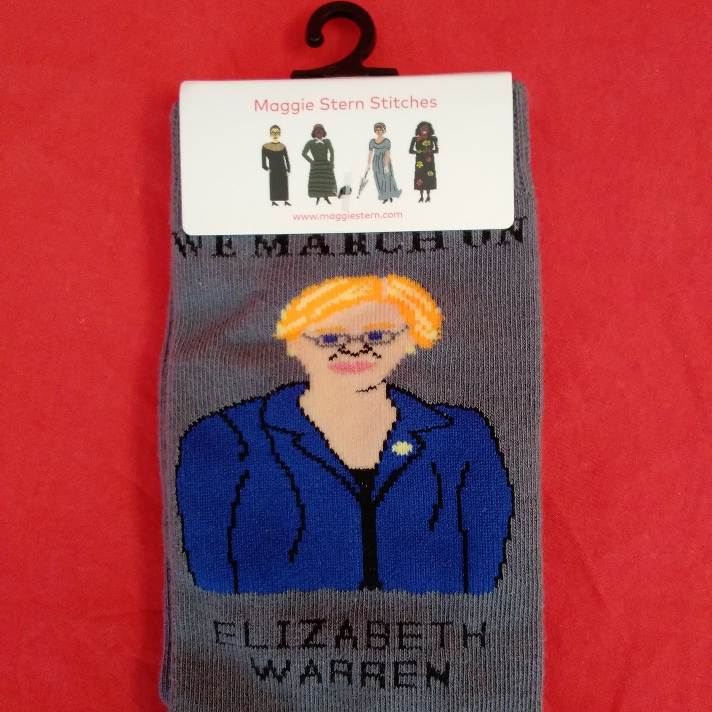 NWT - "Elizabeth Warren" Gray Crew Socks by Maggie Stern Stitches