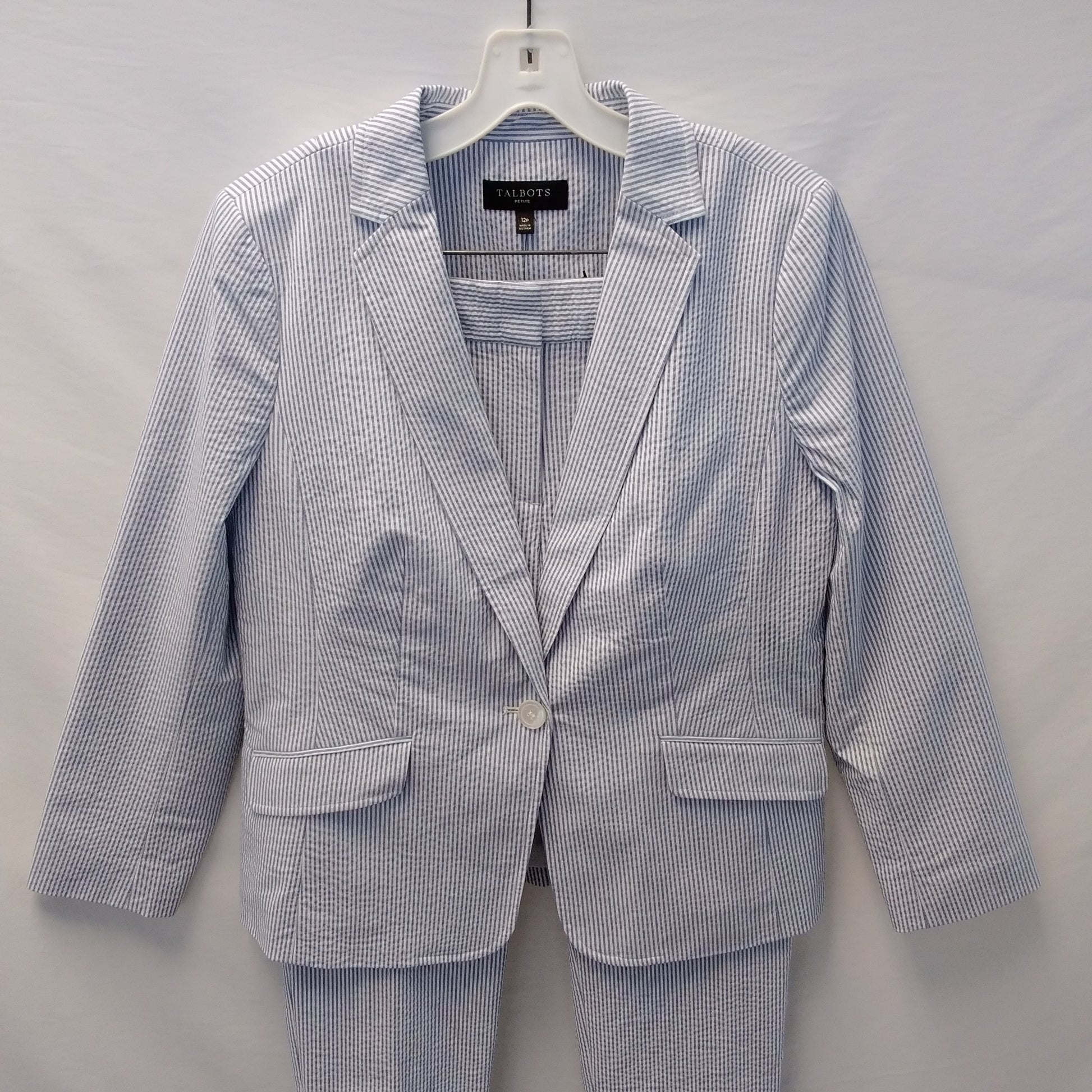 NWT TALBOTS Woman White & Blue Stripe Linen/Cotton Lined Blazer 24W