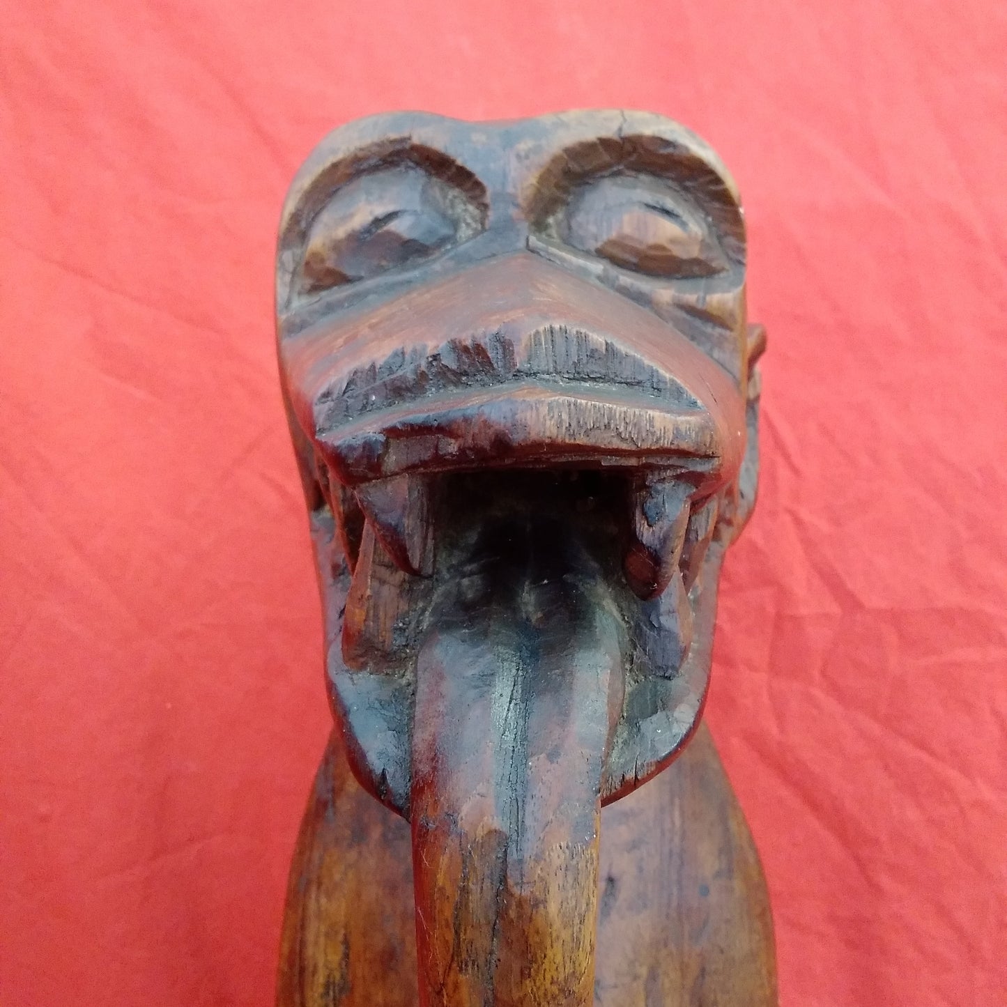 Vintage - 24" Wood Carving from Ghana of a Monkey Drinking from a Coconut