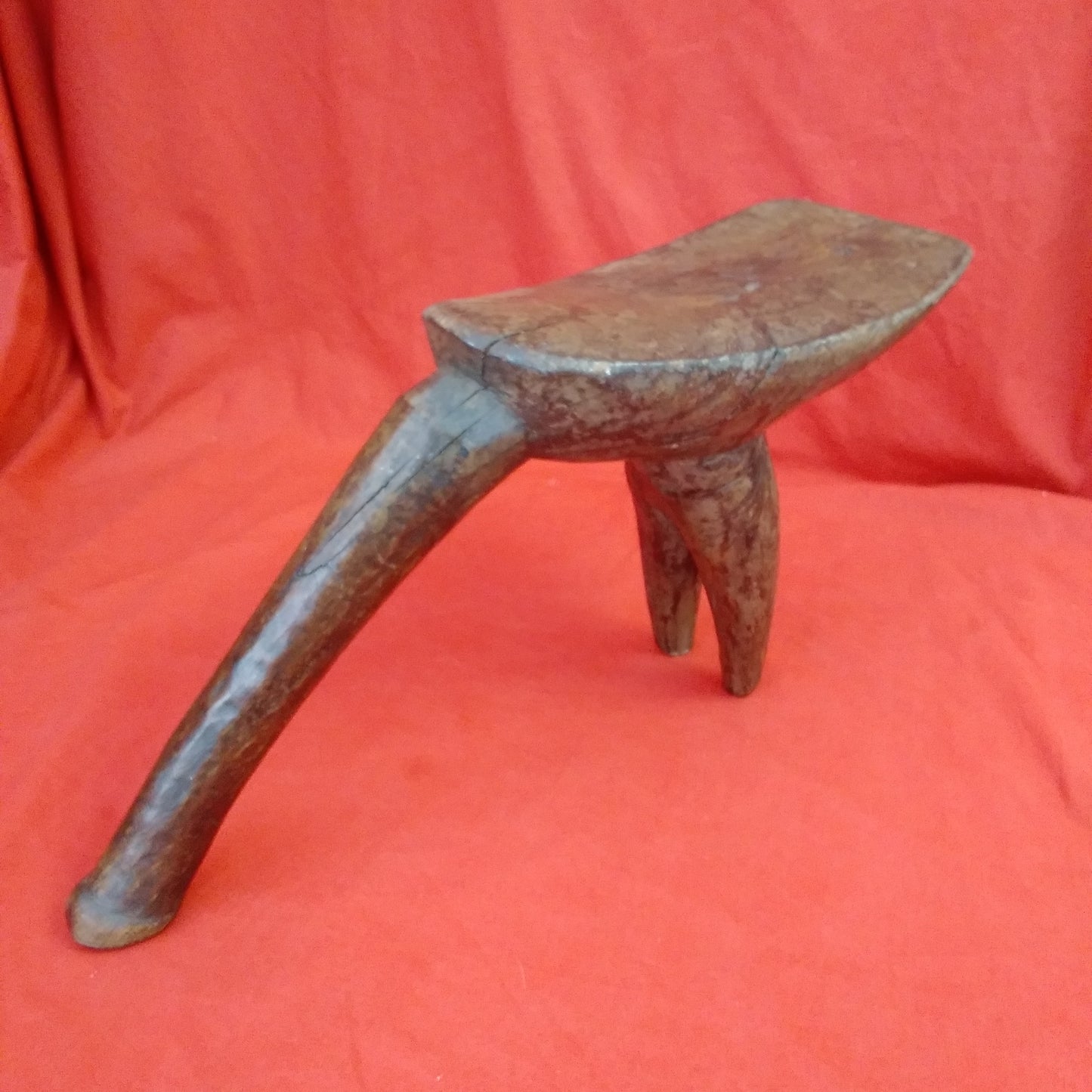 Antique - Tribal Hand Carved 3 Legged Wood Headrest