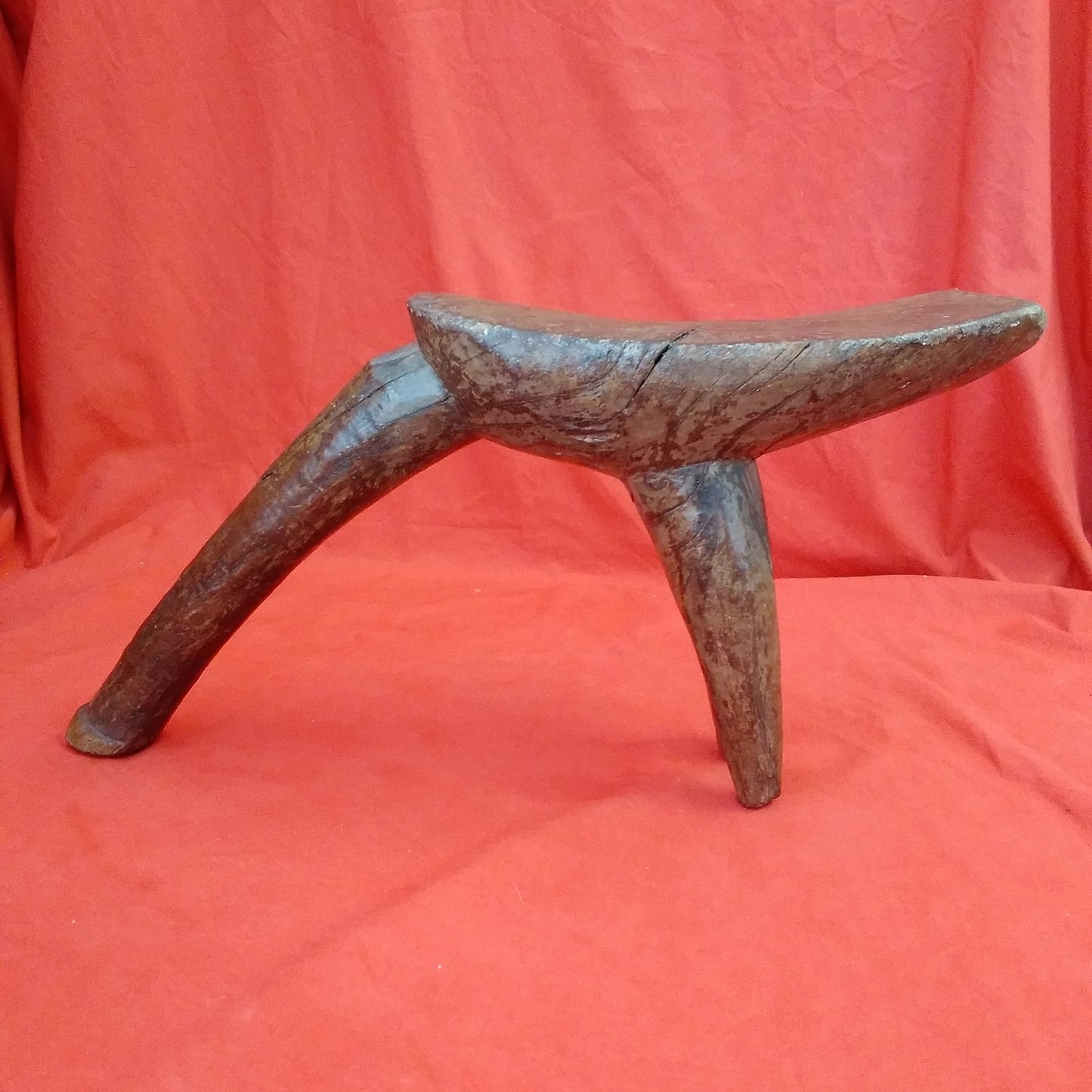 Antique - Tribal Hand Carved 3 Legged Wood Headrest