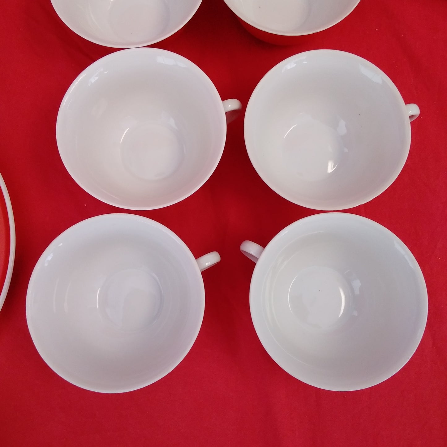 Vintage - set of 6 - Josef Lenhart (JLS) Red and White Tea cups and snack trays