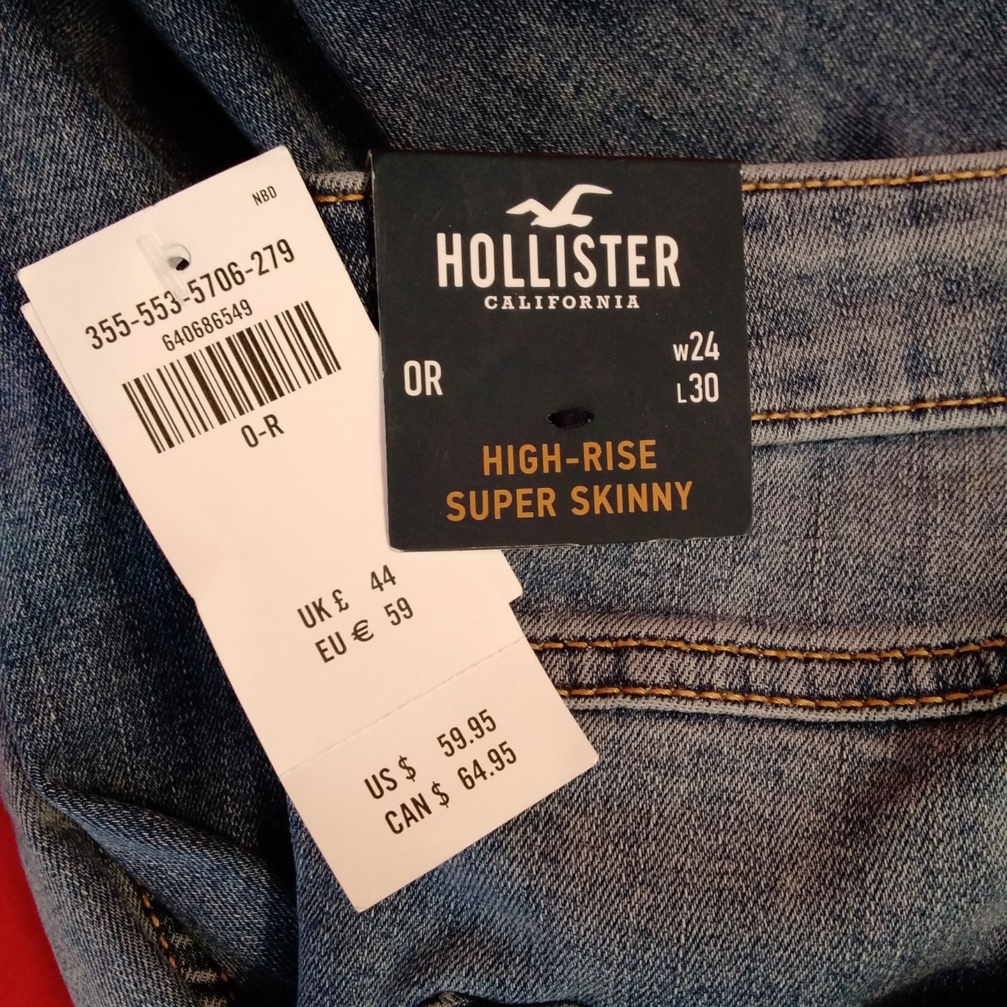 NWT - Hollister Super Skinny High-Rise Ripped Blue Jeans - W24 L30
