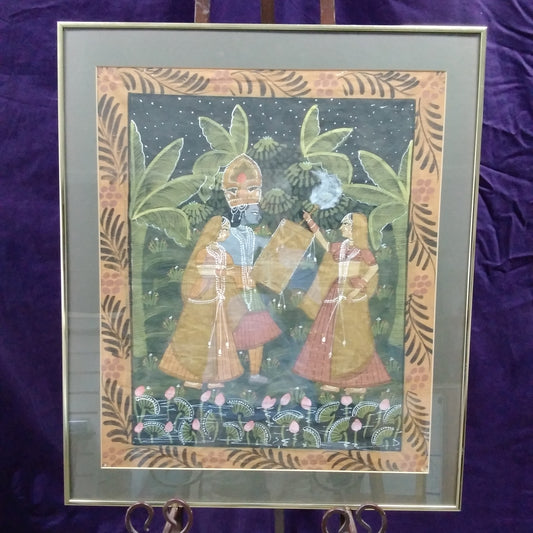 Vintage - Indian Silk Pichhwai Painting - Matted & Framed (W) 22.25" x (H) 26.25"
