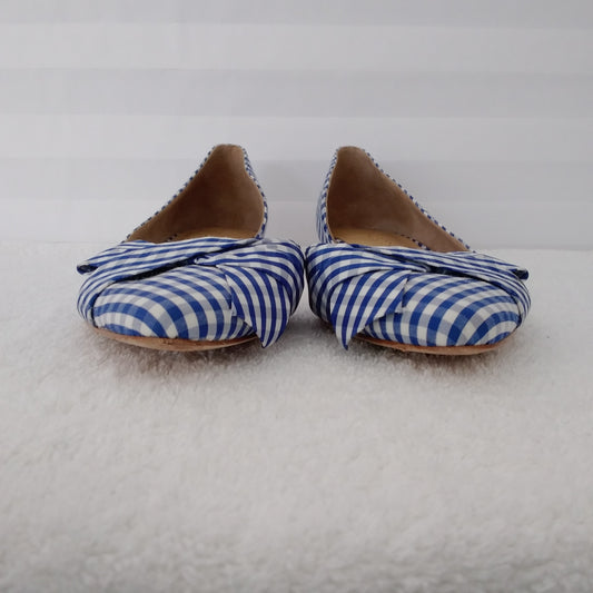 Talbots Blue/White Gingham Checked Edison D’orsay Bow Flats - Size: 7-1/2M