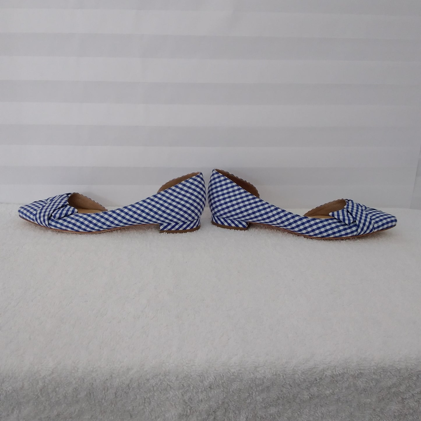 Talbots Blue/White Gingham Checked Edison D’orsay Bow Flats - Size: 7-1/2M